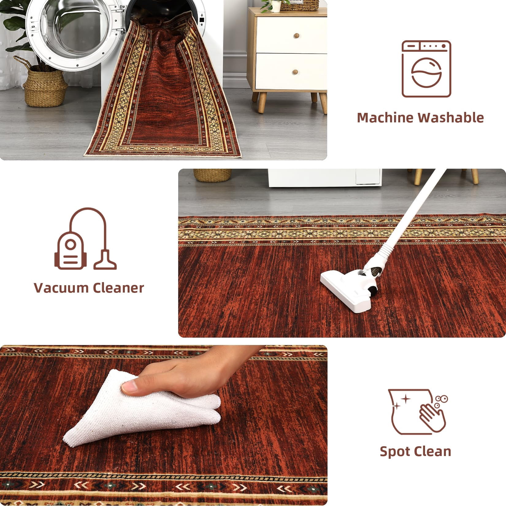 Washable 2x6 Hallway Runner Rugs, Soft Non Slip Kitchen Rug Carpet, Indoor Modern Geometric Rugs, Low Pile Throw Runner for Laundry Entryway Bathroom, Red