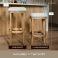 thumbnail image 5 of Maven Lane Eva 31 Inch Tall Bar Height Rotating Backless Barstool in Weathered Oak Finish with Sand Color Fabric Upholstered Seat, Set of 3, 5 of 8