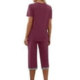 thumbnail image 5 of Zanvin Womens High Waisted Linen Capris Pants, Women's Short Sleeve V-Neck Top Cropped Pants Print Suit, Quickly Dried, Soft and Breathable, Wine, XL, 5 of 8