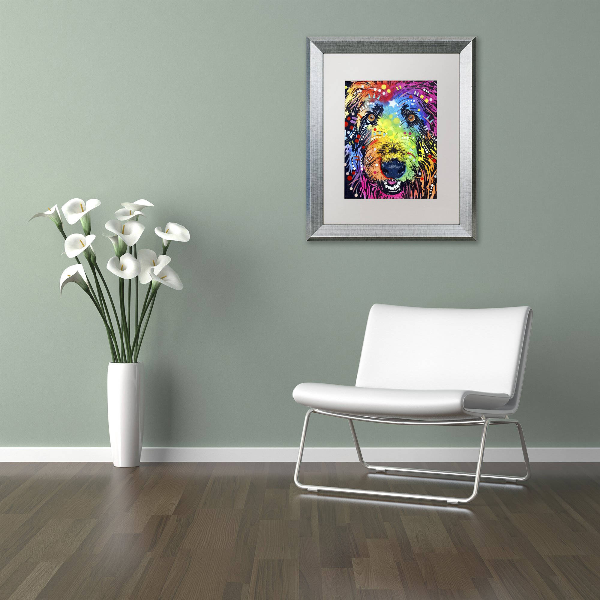 Trademark Fine Art "Irish Wolfhound" Canvas Art by Dean Russo, White Matte, Silver Frame