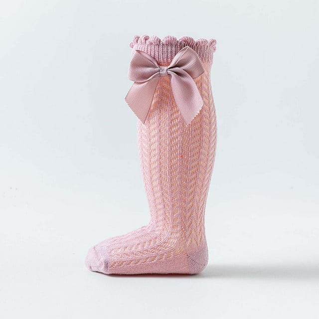 Breathable Baby Socks Mid Calf Spanish Hollow Knit Comfortable Toddler Bow Design for Spring Summer Use