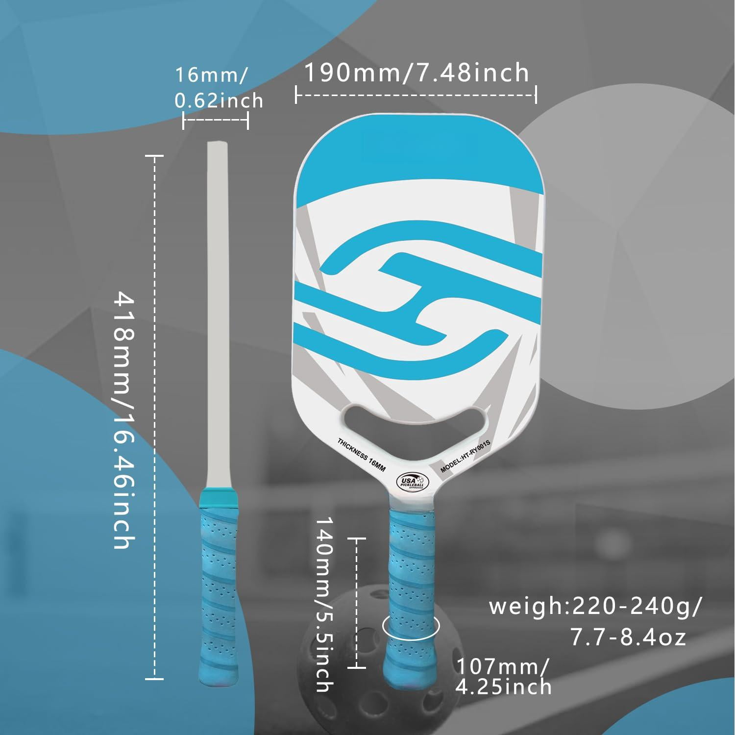 Pickleball Paddles | T700 Carbon Fiber Paddle With Aero Throat Hot-press Moulding 16mm Polymer Core Specifically Engineered For Swing Speed And Manoeuvrability
