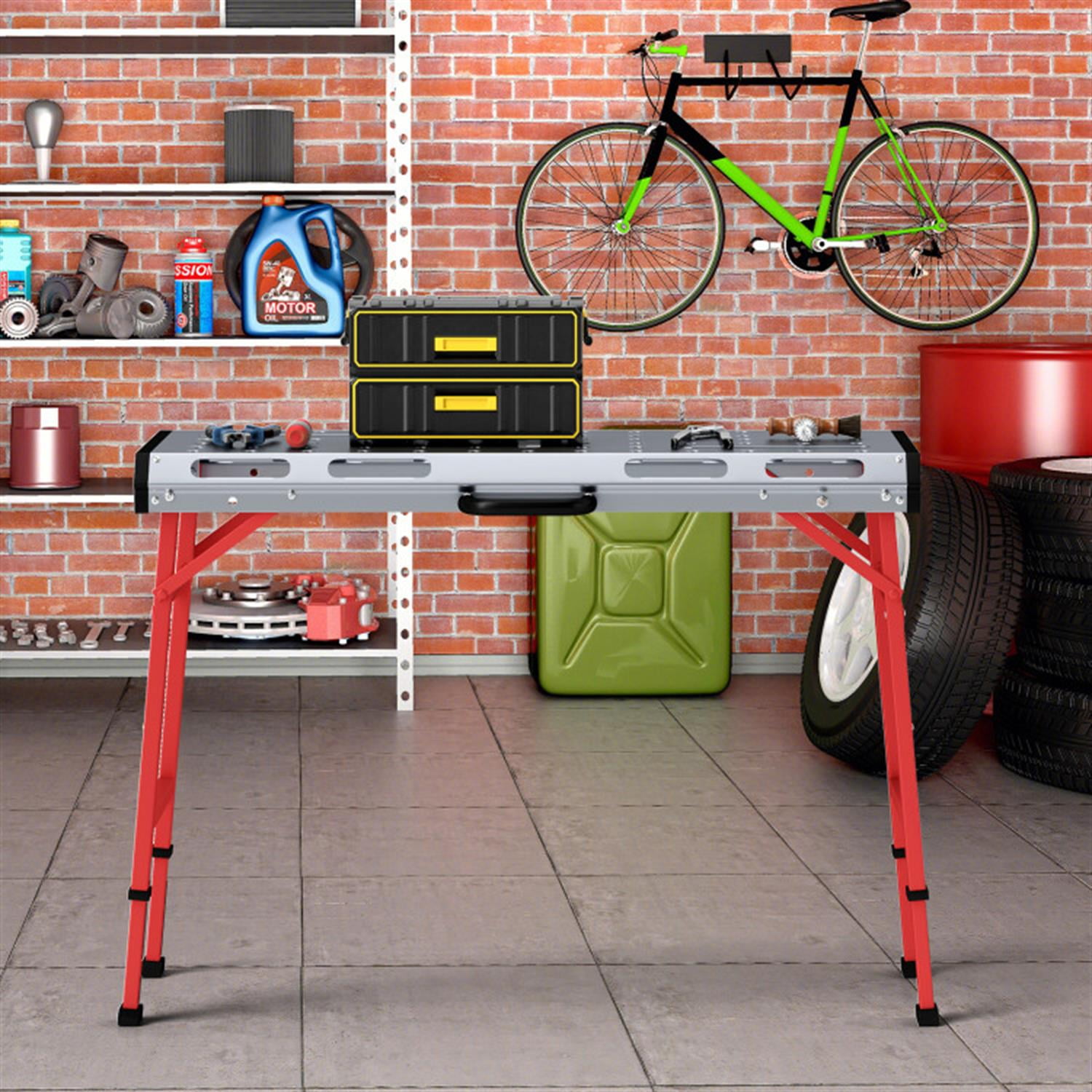 Demi Bonn 42" x 21" Welding Table with Adjustable Height and 2 Bar Clamps, Welding Tables for Shop, Silver