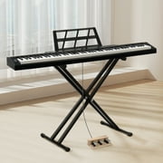 Glarry Digital Piano 88-Key Semi-Weighted Action, Electronic Keyboard Set with Stand, 3-Pedal Unit for Beginners, Black