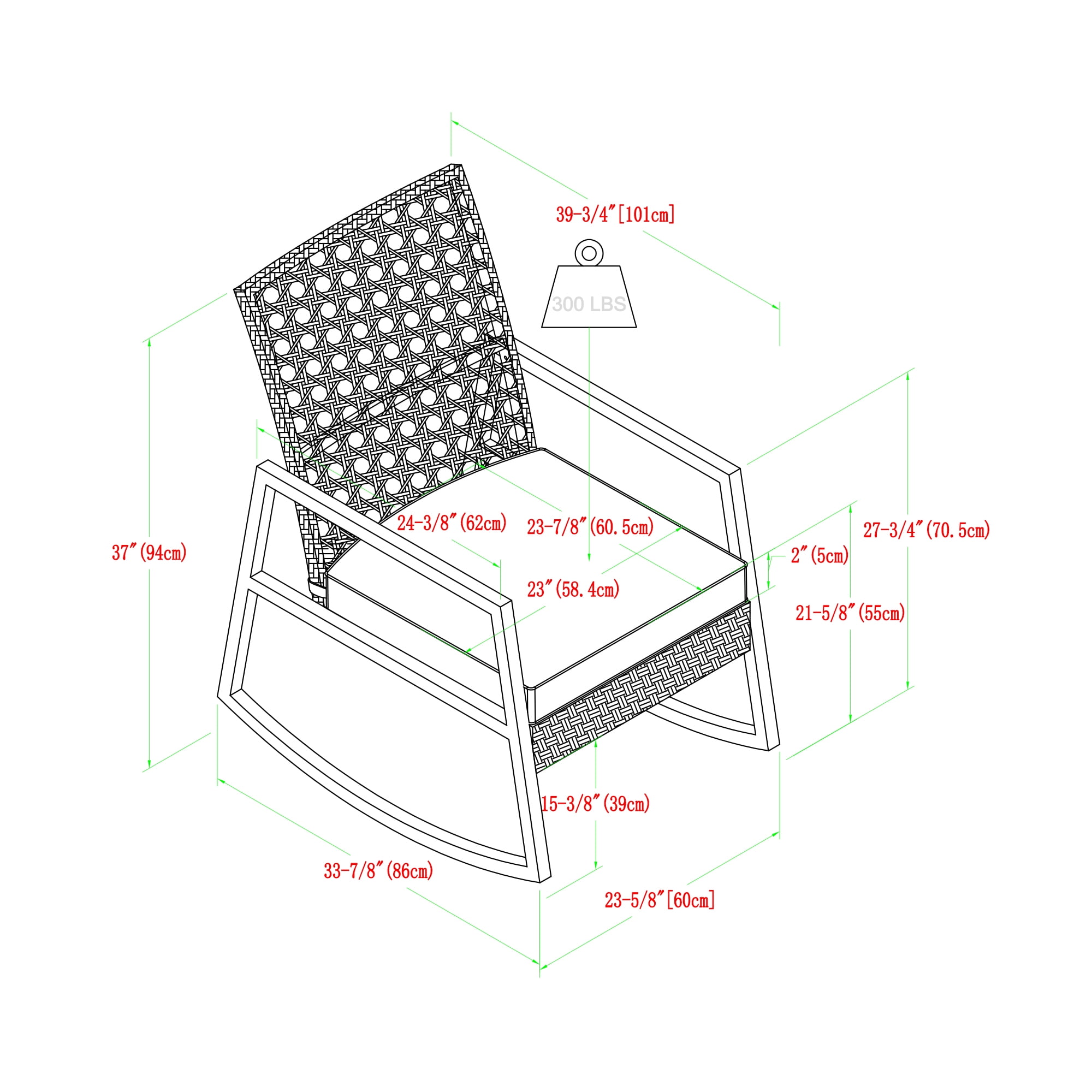 Manor Park Modern Patio Rattan Rocking Chair, Light Grey/Grey
