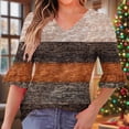 thumbnail image 2 of YUGYXL Color Block Knit Top for Women V Neck 3/4 Sleeve Blouses Casual Loose Fit Fall Winter Tunic Pullover Khaki L, 2 of 7
