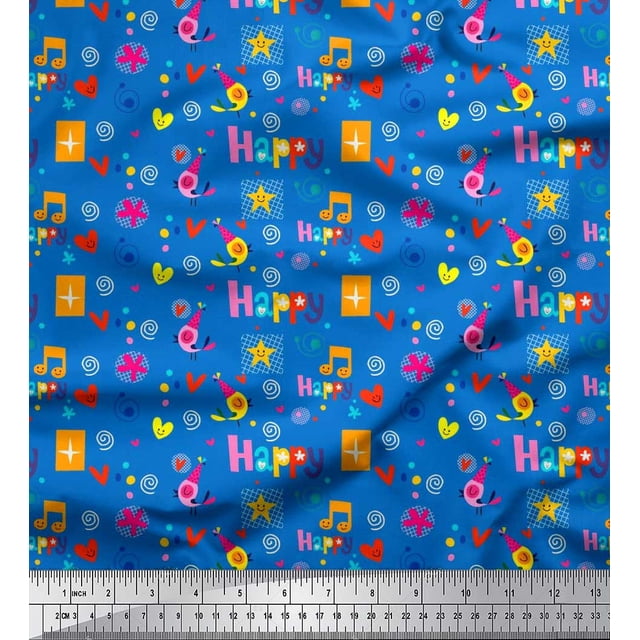 Soimoi polyester Crepe Fabric Birthday Theme Party Print Fabric by Yard 52 Inch Wide