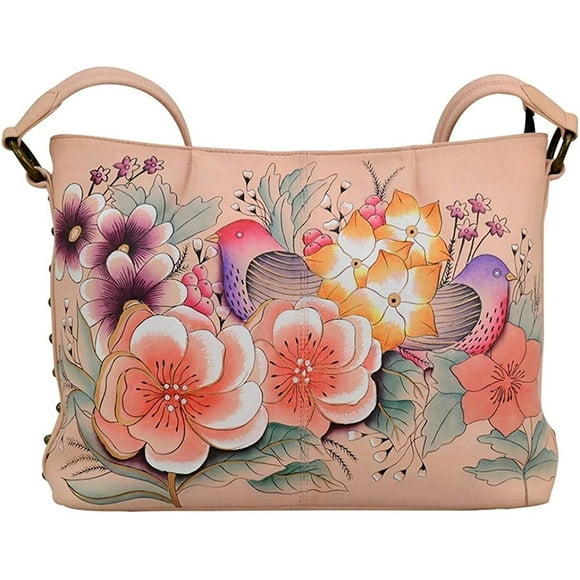 Anna by Anuschka Sac à Main en Cuir Véritable Peint à la Main pour Femmes - Sac à Main avec Entrée à Fermeture Éclair, Multiples Poches et Bandoulière