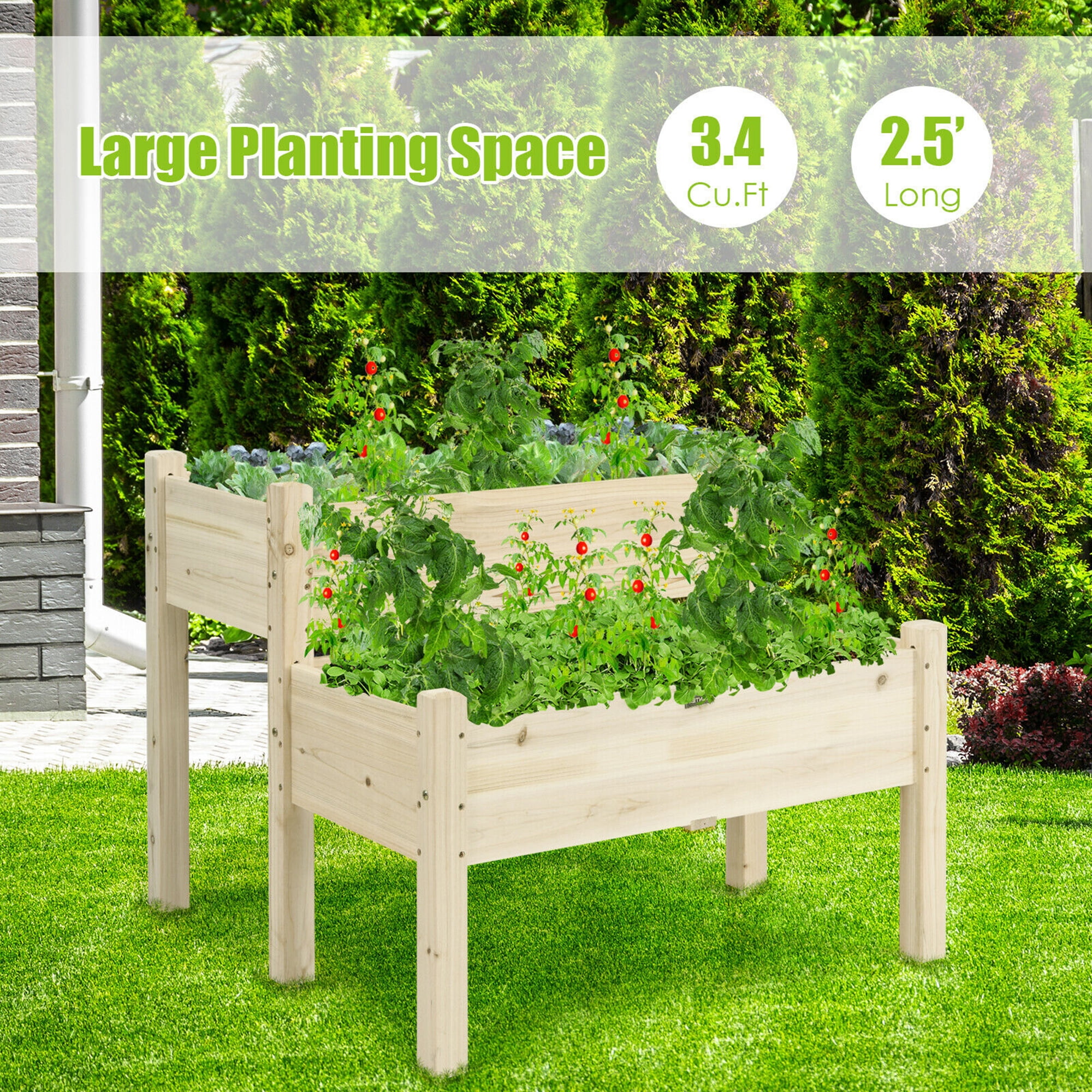 6 ft. x 2 ft. x 2.5 ft. Raised Garden Bed, Elevated Wooden Planter Box  Stand for Backyard, Patio with Divider Panel