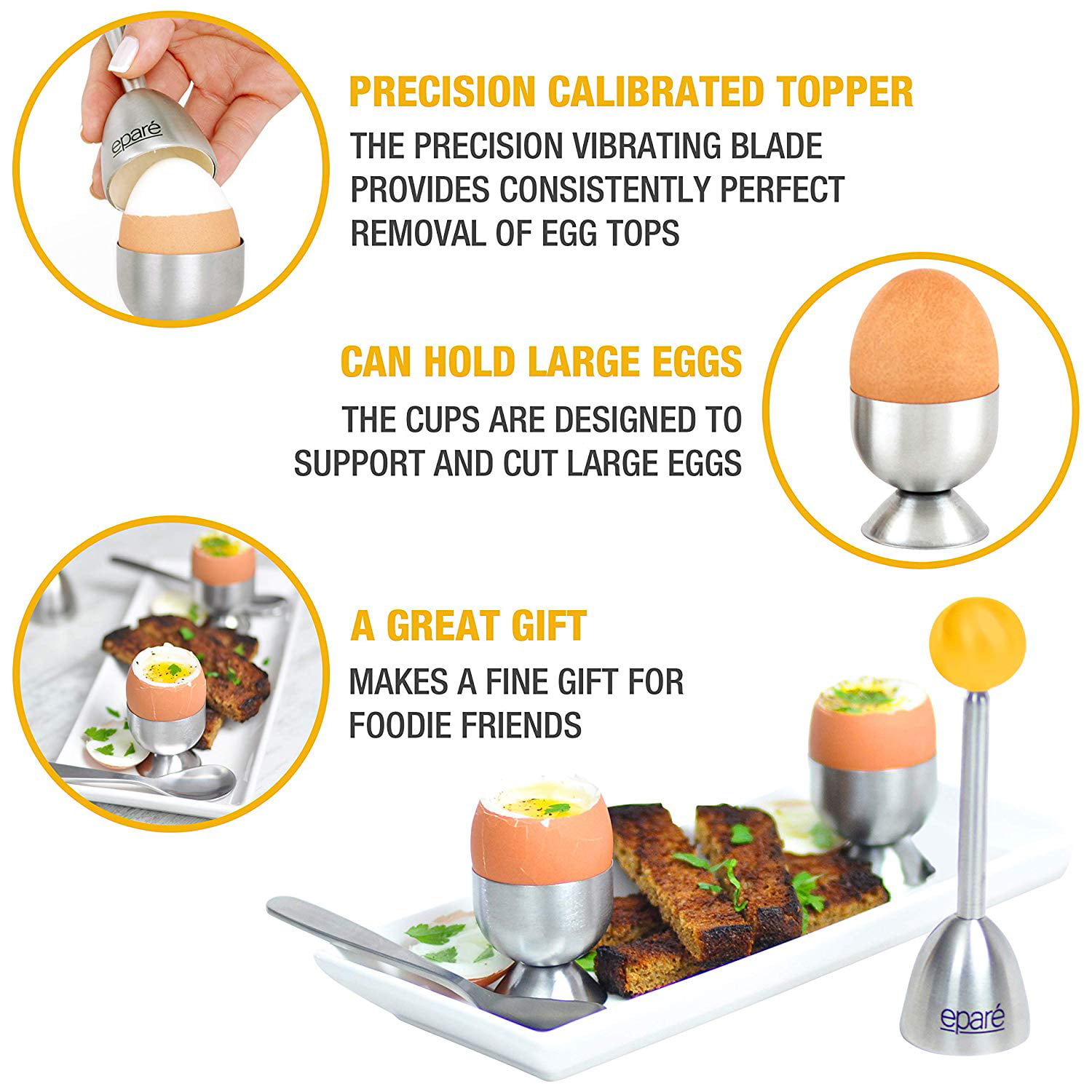 DWEARTY Egg Separator Kit - Egg Slicer, Egg Piercer for Hard Boiled Eggs,  Soft Boiled Egg Holder, and Egg Cracker Topper Set - Specialty Food Grade  Stainless Steel Kitchen Tool - Yahoo Shopping