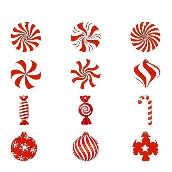 24Pcs Christmas Red and White Candies Swirl Wood Ornaments Decorations, Xmas Party Candy Cane Gift Tags Hanging Wooden Slices Hang Pendant Crafts for Tree Home Wall Holiday Favors Supplies Decor