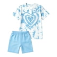 thumbnail image 4 of XAOFW Girls Summer Outfits Heart Printed Short Sleeve Crewneck Tee And Shorts For Kids Cute Back To School Sets Trendy Clothing Sets 4-5 Years, 4 of 4
