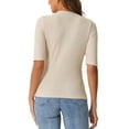 thumbnail image 3 of INSPIRE CHIC Crew Neck Top for Women's Ruched Half Sleeve Basic Casual Blouse Tops M Camel, 3 of 6