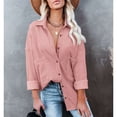thumbnail image 2 of Blusa de solapa de manga larga con bolsillos Camisa casual con botones para mujer para otoño e invierno, 2 of 6