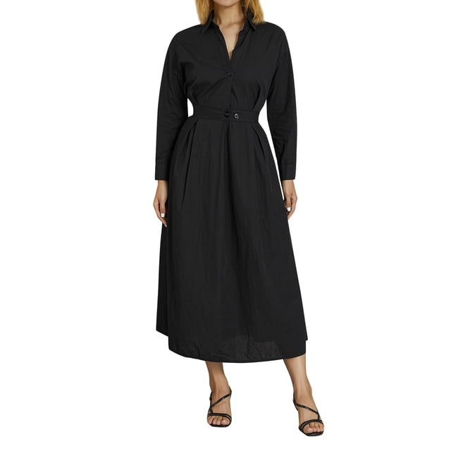 Gupgi Women Plus Size Long Shirt Dresses Long Sleeve Loose Swing Dress with Pockets S-5XL