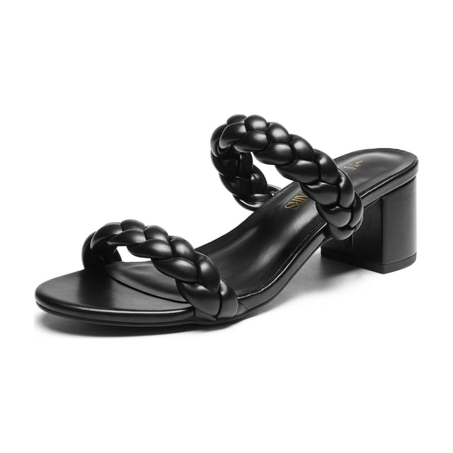 Sandalia DREAM PAIRS DHS213-2 Negra con Tira Trenzada y Tacón de 6 cm