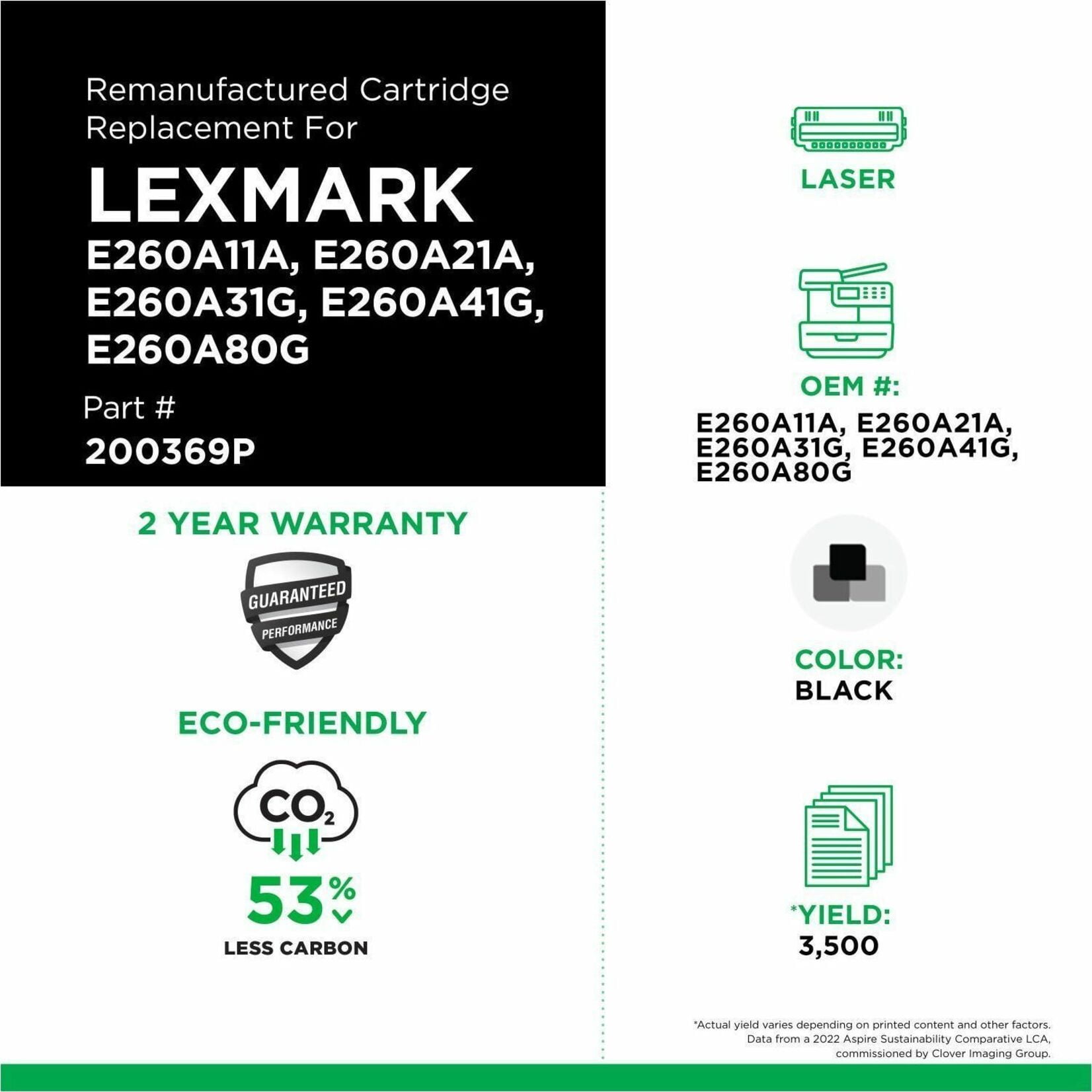 Remanufactured Clover Imaging Toner Cartridge for Lexmark Compliant E260/E360/E460/E462