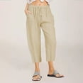 thumbnail image 2 of JIUKE Capri Pants for Women Plus Size Cotton Linen Casual Summer Drawstring High Waisted Solid Lounge 3/4 Pants, 2 of 5