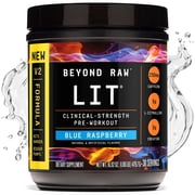 BEYOND RAW LIT V2 Clinical Strength Pre Workout Powder, Hits Harder, Bigger Pumps, Caffeine, L-Citrulline, Creatine, Blue Raspberry, 30 Servings