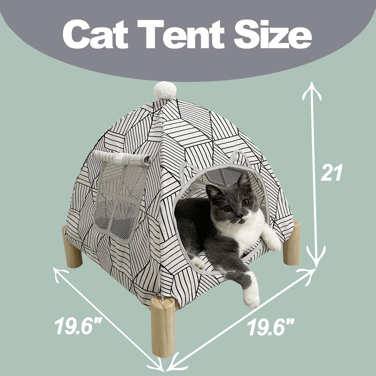 Nockovi 2-in-1 Wooden Pet Tent and Hammock, Quick Assembly Portable for Cats Small Pets Indoor Outdoor, White Diamond Pattern