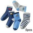 thumbnail image 3 of KYAIGUO 5 Pairs Teen Kids Sock for Boys Girls Crew Sock Cartoon Car Student Socks Toddler Fall Winter Striped Mid-Calf Socks 2-15Y, 3 of 7