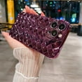 thumbnail image 2 of Compatible with iPhone 12 Pro Max Case-6.7 Inch, Fashion 3D Woven Pattern Plating Phone Case, Grid Printed case for Women Girls Soft Silicone Shockproof Camera Protective Back Cover-Purple, 2 of 15