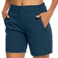 thumbnail image 2 of BXJX Womens Bermuda Shorts, Walking Zipper Pocket Elastic Waist Above the Knee Cargo Shorts Navy Size 2XL, 2 of 9