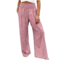thumbnail image 2 of Mifsaly Wide Leg Linen Pants for Women Flowy Summer Beach Vacation Pant High Waisted Smocked Elastic Waist Casual Trousers with Pockets XXL, 2 of 5