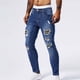thumbnail image 1 of Pantalones vaqueros ajustados de pierna corta para hombre, estilo casual, con parche perforado y bolsillo con cierre, color liso, elásticos y ajustados., 1 of 9
