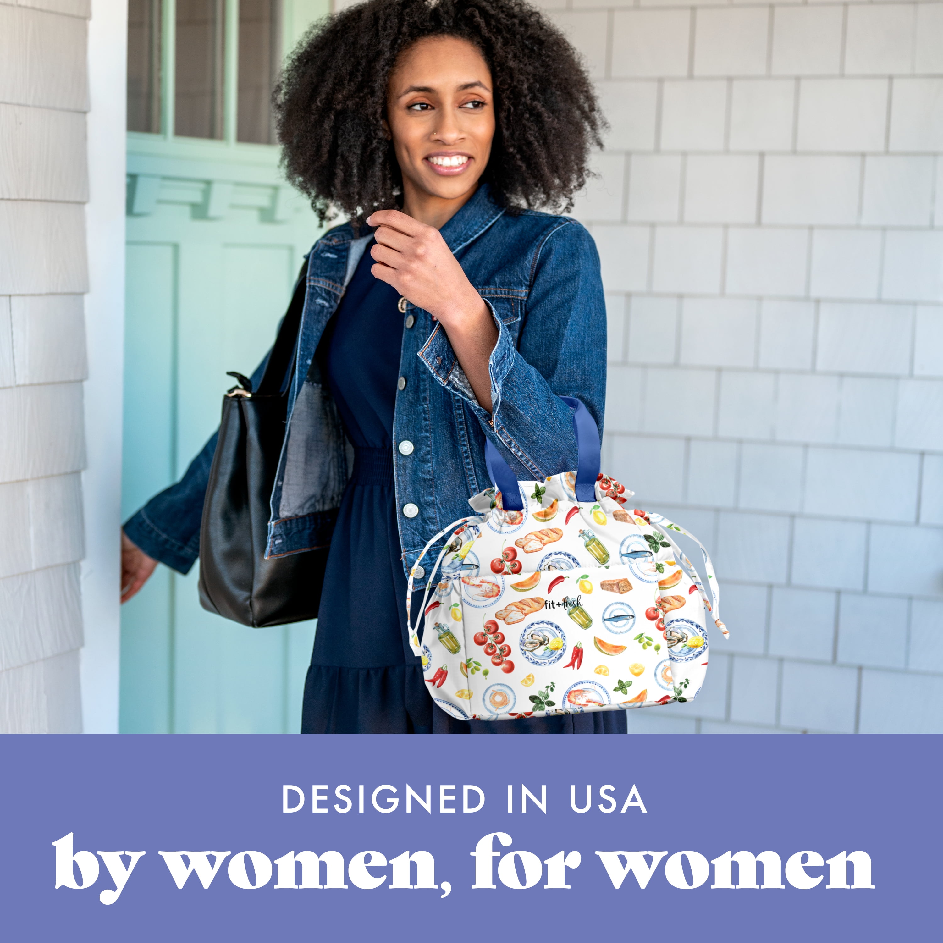 Fit + Fresh Cromwell Women's Lunch Bag, Cinch Closure Lunch Box With Containers, Alfresco