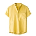 thumbnail image 4 of Nnhblu Men Cotton Linen Short Sleeve Turndown collar Casual Mens T Shirts Yellow XXXL, 4 of 9