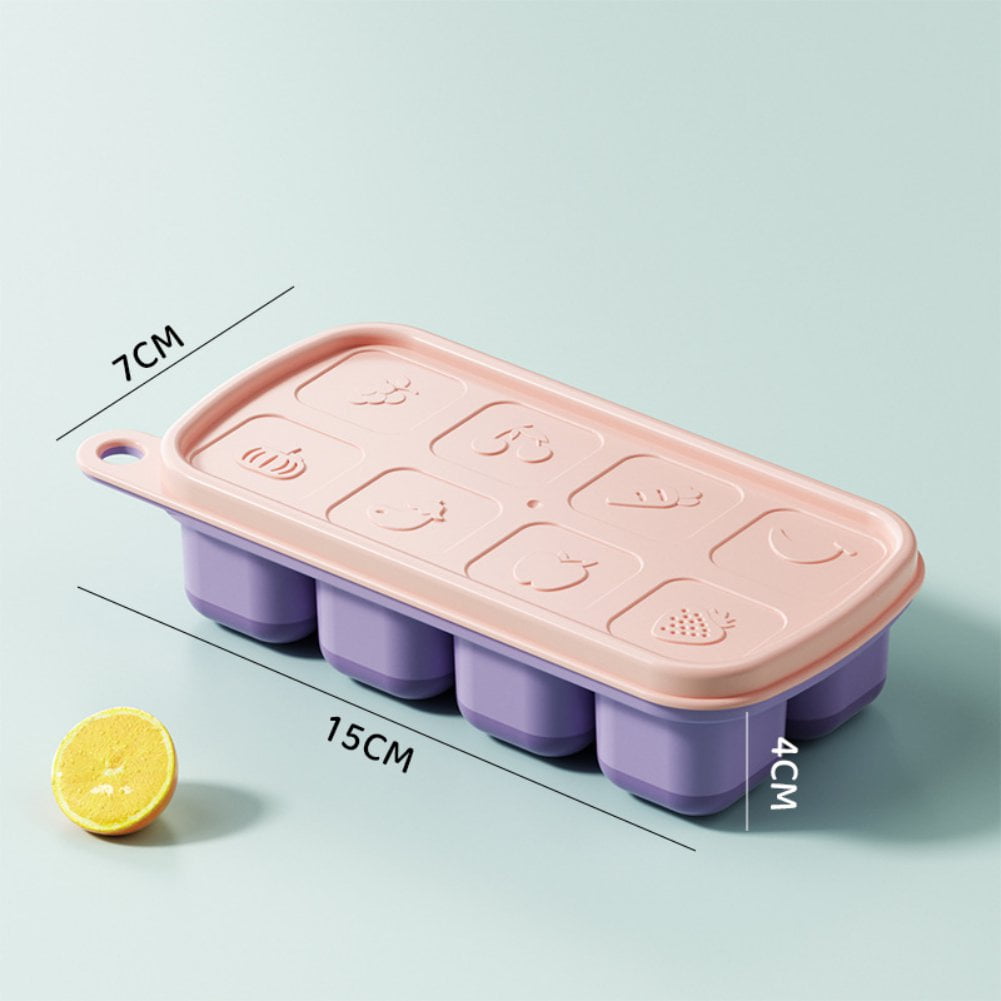 1 Pcs Creative Ice Grid,Baby Food Freezer Trays with Lids, Silicone Freezer Tray,Breastmilk Popsicle Molds,Baby Food Storage Containers Ice Cube Tray Maker for Homemade Baby Food（Purple）