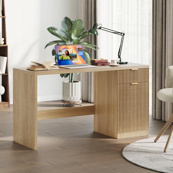Ataucjin 60" Executive Desk with Drawers, Farmhouse Home Office Desk with Storage Cabinets, Rustic Computer Writing Desks, Wood Workstation Computer Desks for Home, Study, Work