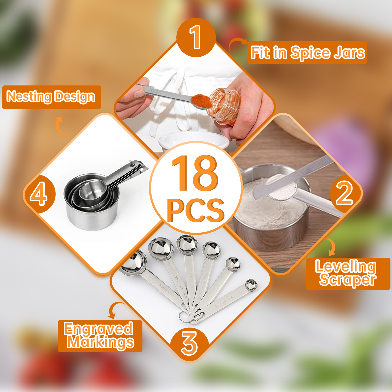 WEPSEN 18-Piece Stainless Steel Measuring Cups and Spoons photo 3