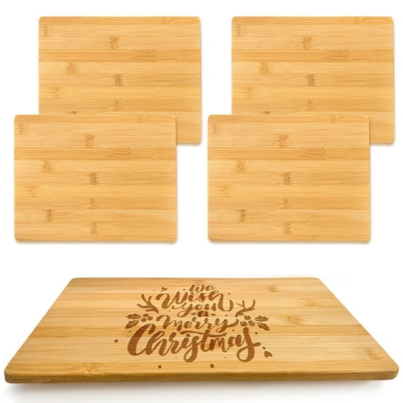 5 Piece Bamboo Wood Cutting Board Set, 12" x 9", Chopping Board for Laser Engraving Natural Bamboo Color