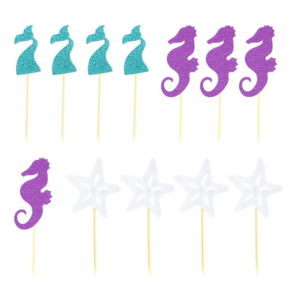 CIMAXIC Birthday 12PCS Sea World Themed Cake Toppers Decorative Glittering Cupcake Muffin Food Fruit Picks Baby Shower Birthday Party Favors Supplies,4.72"X2.36"X0.12"