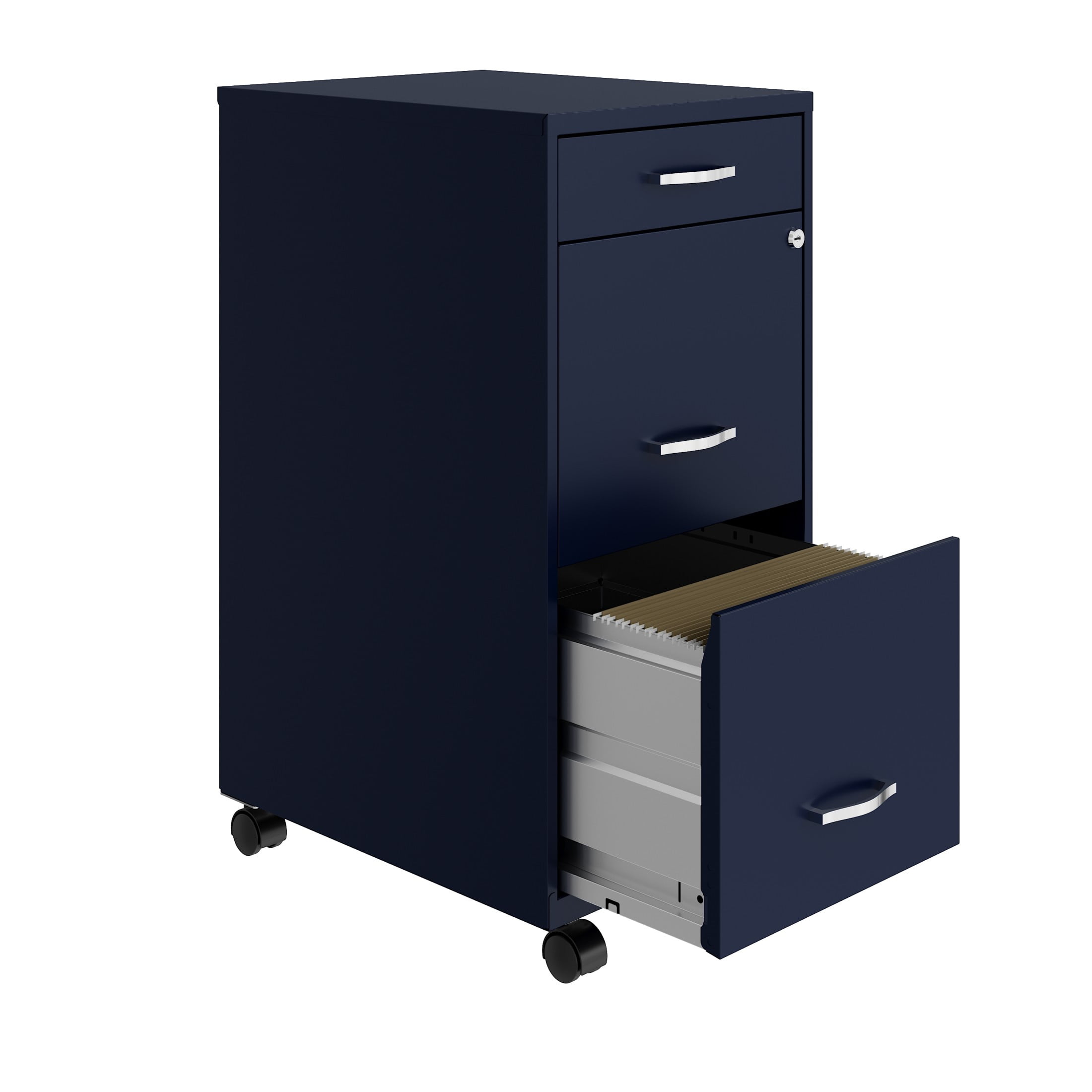 Space Solutions 18" Deep 3 Drawer Mobile Letter Width Vertical File Cabinet, Navy