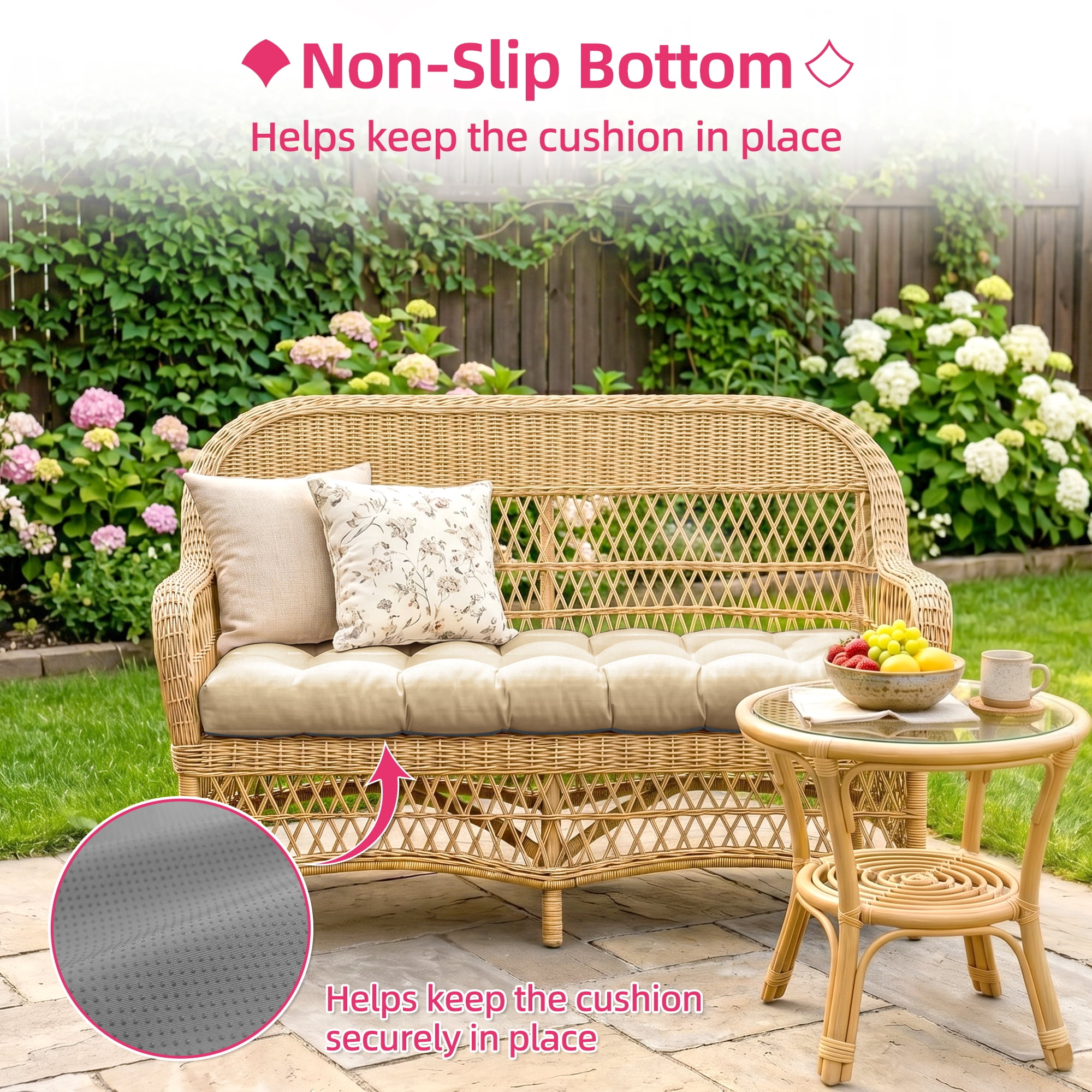 Millsilo Outdoor Bench Cushion 45" x 18" x 4", Waterproof Patio Garden Cushion with Non Slip Bottom, Thick Cushion for Porch Swing & Outdoor Furniture, Beige