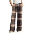 thumbnail image 2 of Women Loungewear Pants Plaid Drawstring Waist Wide Leg Sleep Pants with Side Pockets Daily Wear L, 2 of 7