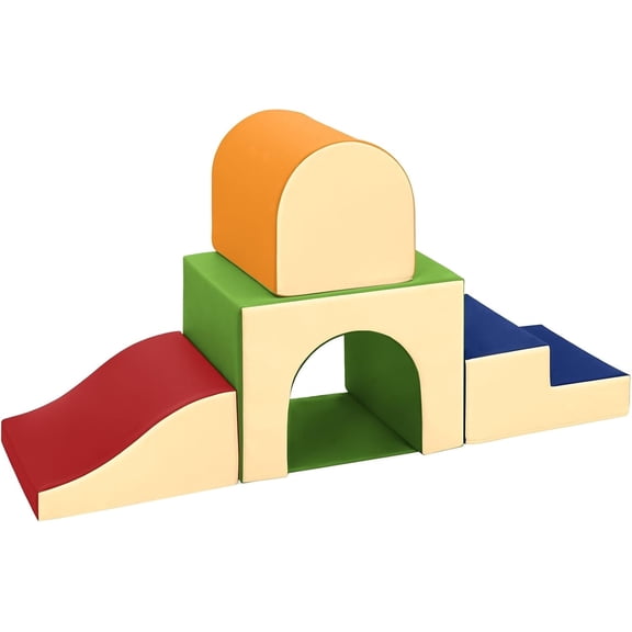 SweHouse 4pcs Multicolor Soft Foam Playground Climbers, PU Leather Toddler Activity Blocks for Climb Crawl Slide, Developmental Baby Play Set