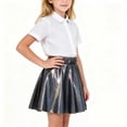 thumbnail image 4 of Kilaqueen Girls Shimmer Pleated Skirt with Elastic Waist, Metallic A Line Mini Skater Skirt for Parties, Dance, Performances and Holiday Outfits, 4 of 7
