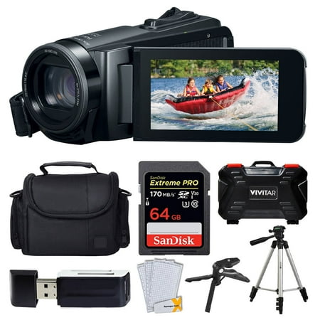 Canon Vixia HF W11 Waterproof Camcorder + 64GB Extreme Pro Memory Card + Medium Case + 60” Tripod + 6.5” Tabletop Tripod/Pistol Grip + Memory Card Wallet + USB Card Reader – Deluxe Accessory