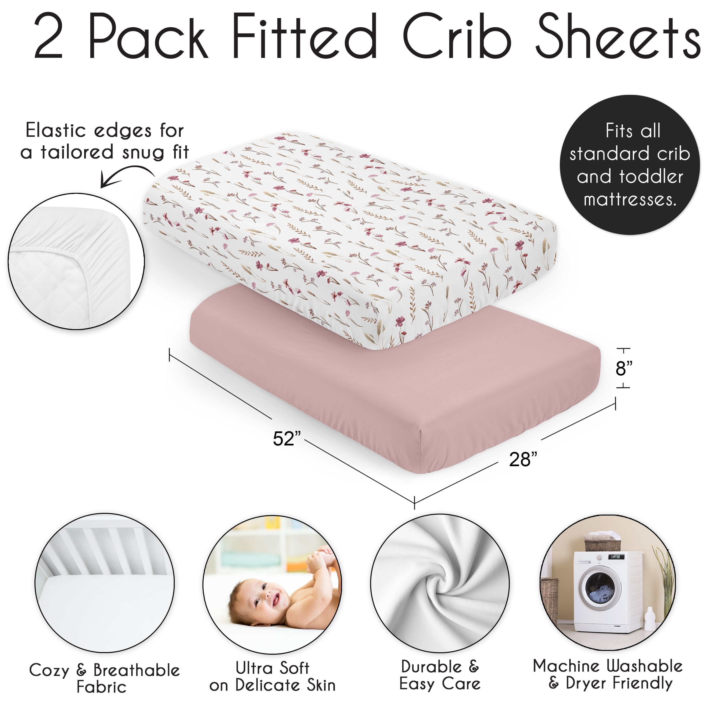 Sweet Jojo Designs Watercolor Floral Garden Pink Girl Fitted Crib Sheets Set 2 Piece