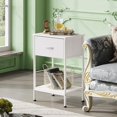 thumbnail image 4 of Night Stand Set 2, White Nightstand with Fabric Storage Drawer and Open Wood Shelf, End Tables Dresser for Bedroom, Bed Side Table, Dorm, 25.03" Height, 4 of 15