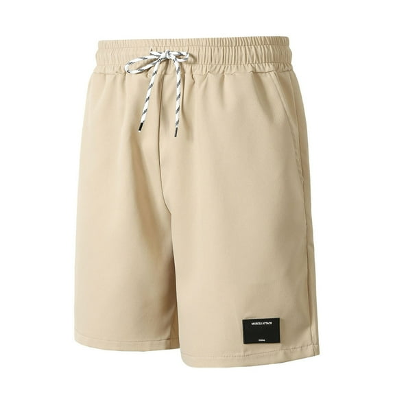 Viikei Men's Shorts for Street Style,Men's Casual Solid Color Casual Drawstring Pockets Elastic Sports Shorts Beige S