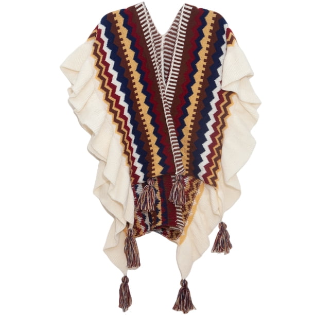Poncho tipo capa de punto para mujer, cárdigan de punto tipo kimono con flecos para otoño e invierno, manta navideña, bufanda, regalos