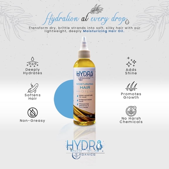 Hydr8 Organics Moisturizing Hair Oil for Men & Women, Dry & Curly Textures, Intense Hydration