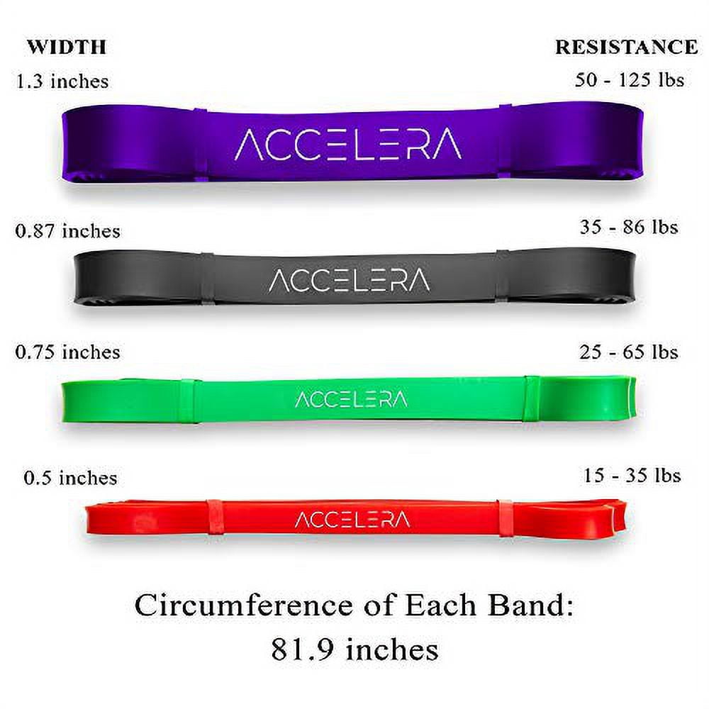 ACCELERA Pull Up Assistance Bands Set of 4 / Bands for Working Out Plus / Comes with A Fabric Resistance Band and Carry Bag for The Resistance Bands Set Plus Free Workout Guide for The Pull Up Ba