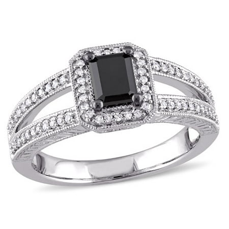 7/8 Carat T.W. Black and White Diamond 10kt White Gold Split Shank Engagement Ring
