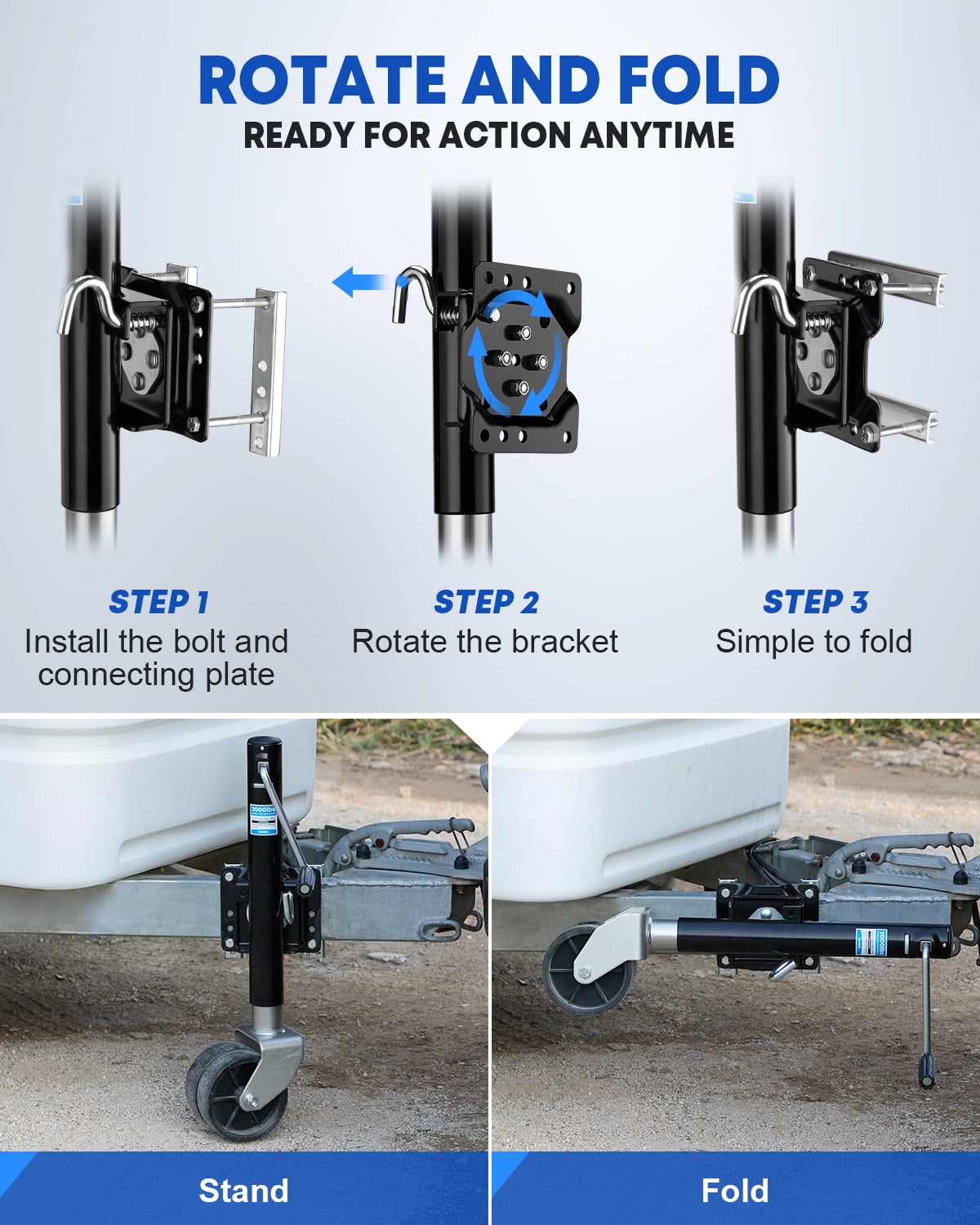 Kohree 2000lbs Trailer Jack with Wheel, Heavy Duty Swivel Boat Trailer Jack with 6" Dual Wheel & Ergonomic Handle, 12" Lift for RV Boat Trailer,Black